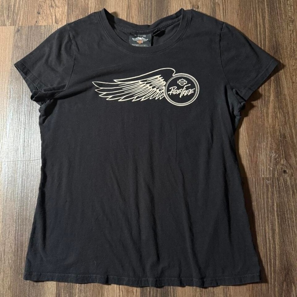 Harley Davidson Ride Free Black Graphic‎ T Shirt Women's Size L Motorcycle